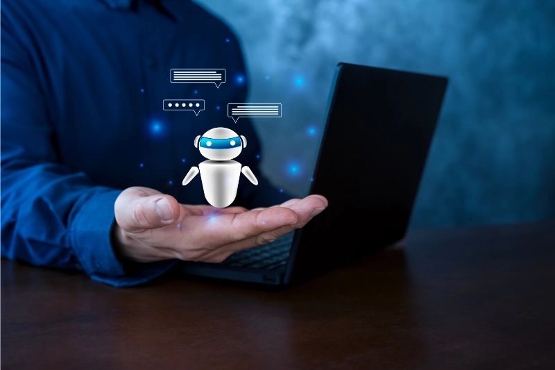 Agente AI al lavoro su un laptop per supportare le attività aziendali Agente AI al lavoro su un laptop per supportare le attività aziendali